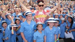 Katy Perry hanging out with the students at Loreto Mandeville Hall in Melbourne